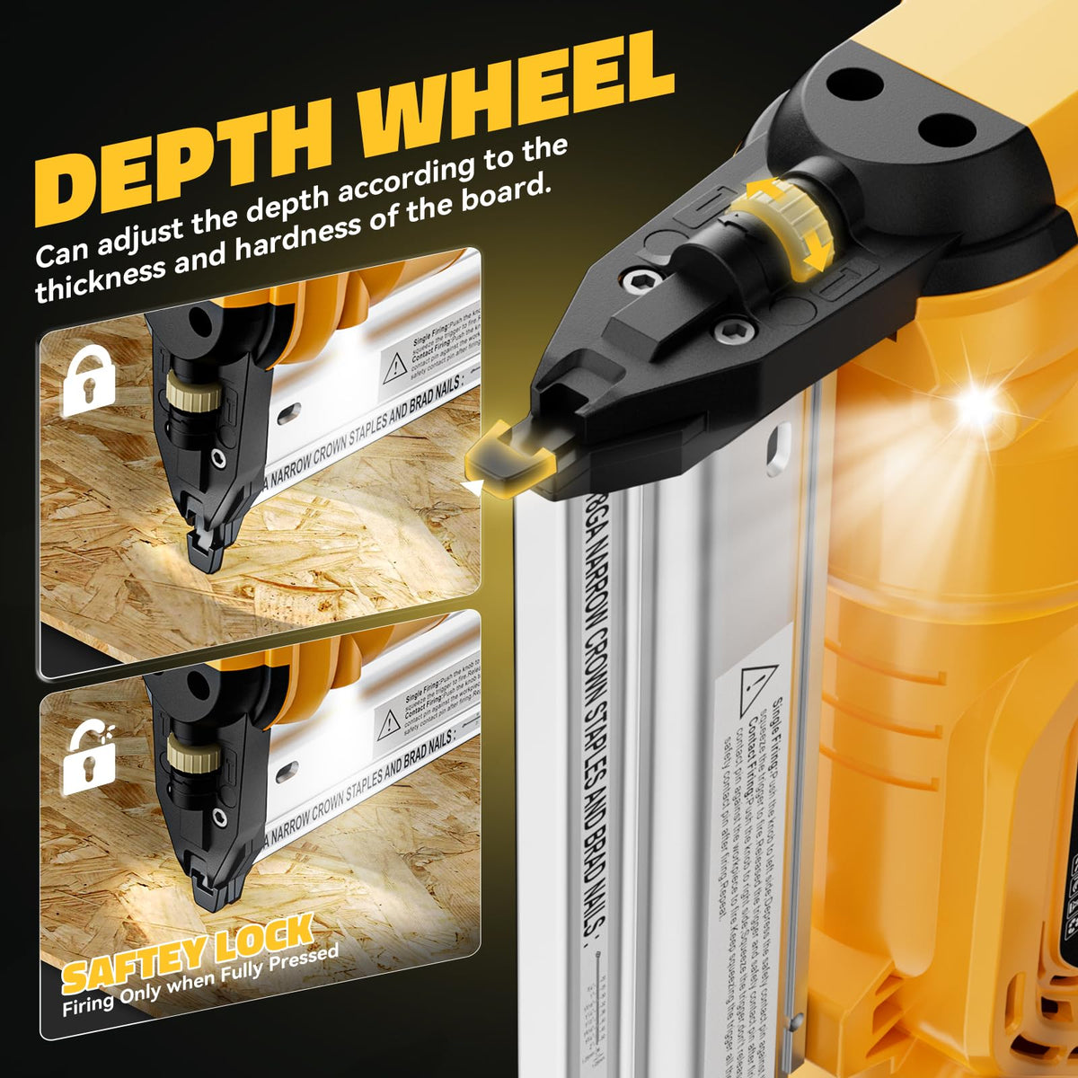 Cordless 2 Inch Brad Nailer Compatible with DeWalt 20V Battery (Yellow)
