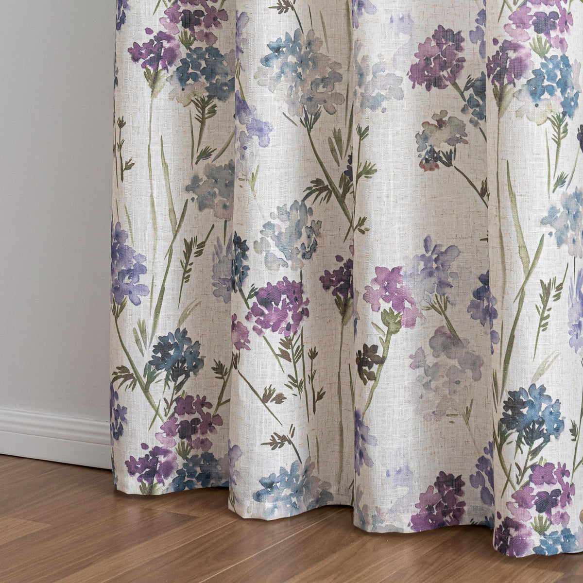 Floor to Ceiling Linen Floral Curtains 108 Inch Length 2 Panels Semi Sheer Light Filtering Farmhouse Flower Printed Window Grommet Drapes for Dining Room (Purple / 52"W x 108"L (Pack of 2))