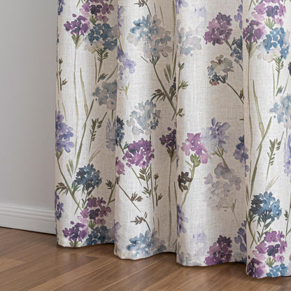 Floor to Ceiling Linen Floral Curtains 108 Inch Length 2 Panels Semi Sheer Light Filtering Farmhouse Flower Printed Window Grommet Drapes for Dining Room (Purple / 52"W x 108"L (Pack of 2))