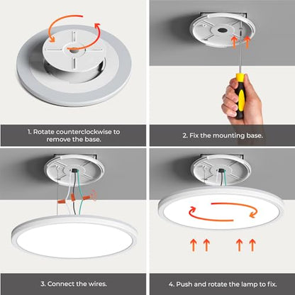 12in LED Flush Mount Ceiling Light Fixture with Remote Control