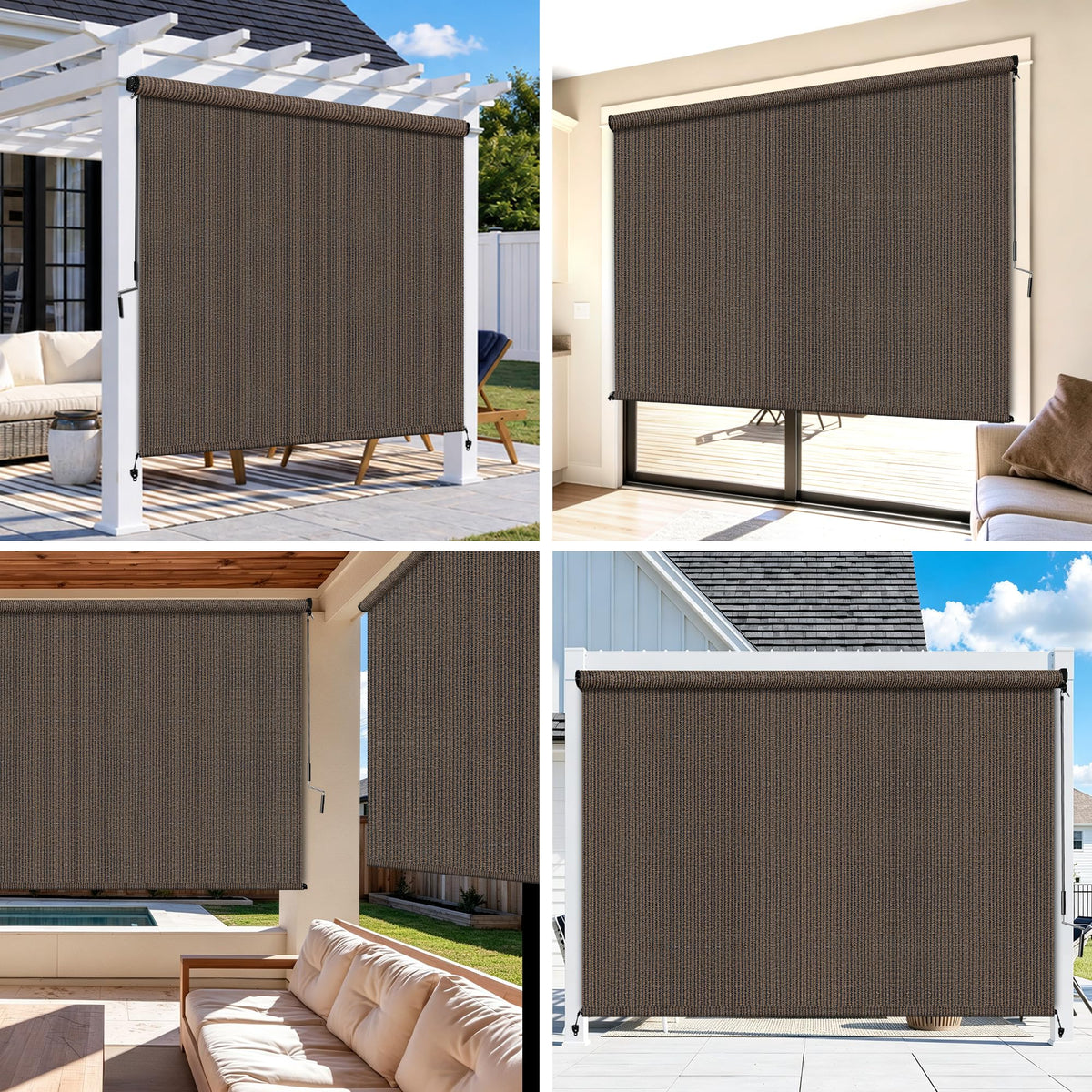 Outdoor Roller Shades for Patio (Mocha / 48"W x 96"H)