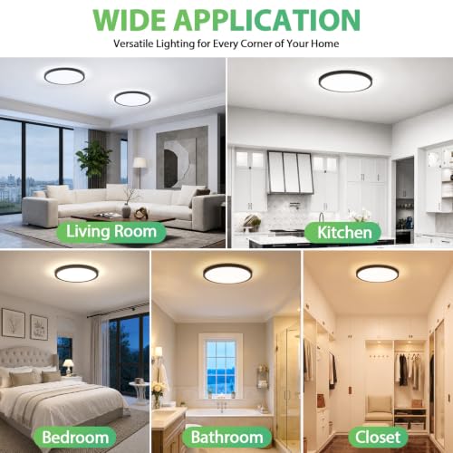 Black LED Flush Mount Ceiling Light Fixtures Dimmable 5CCT
