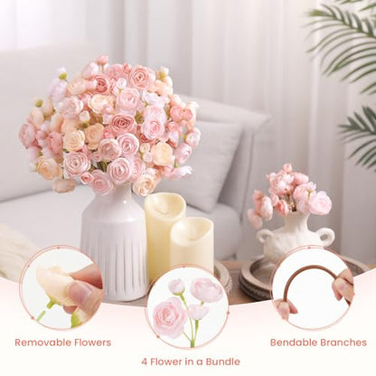 30Pcs Ranunculus Artificial Flowers Faux Silk Mini Flowers Indoor (Rose&cream&shabby Blush)
