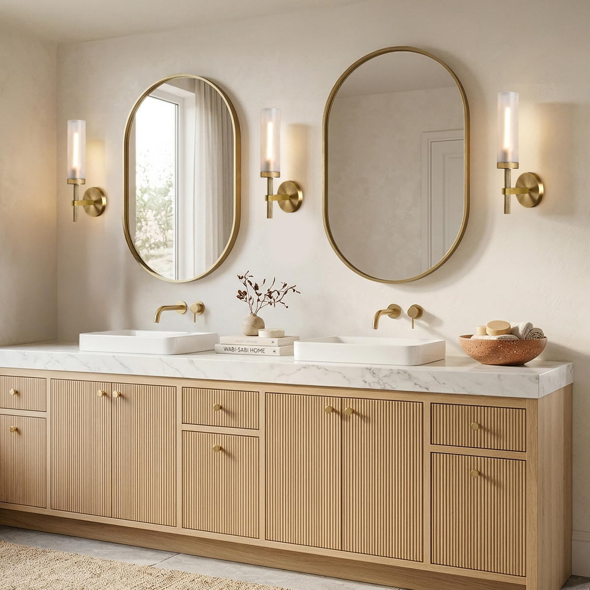 15" Knurled Brass Bathroom Wall Sconces (Brass-1PC)