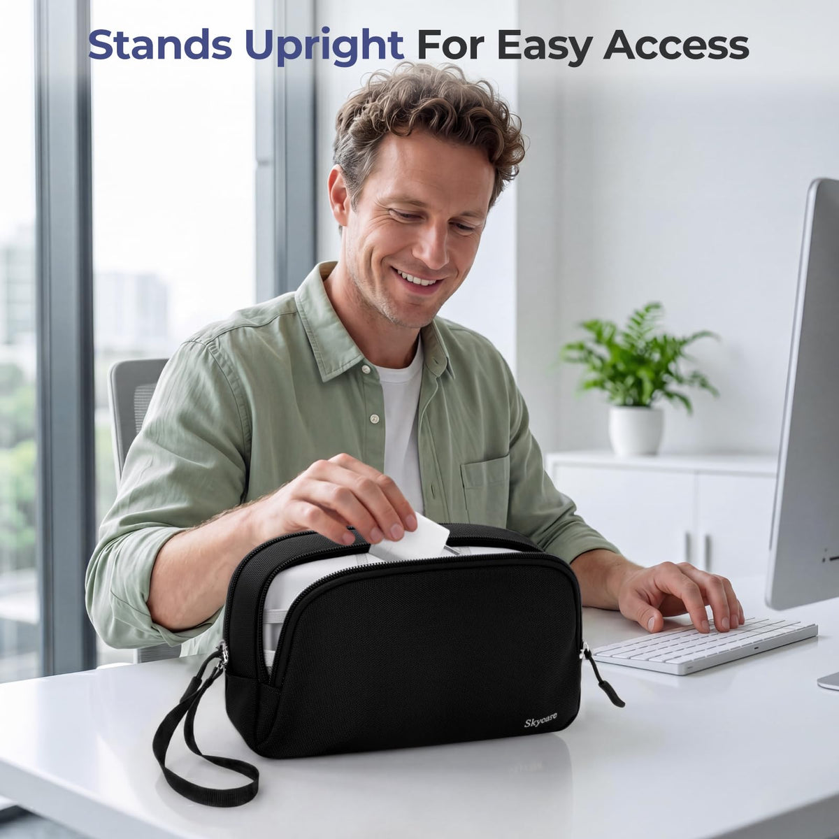 Electronics Travel Organizer 9 Compartment Dual Layer Tech Pouch Lightweight Water Resistant Travel Cable Organizer Bag for Chargers Cords Phone Power Bank Tech Essentials and Daily Items (Black / L)