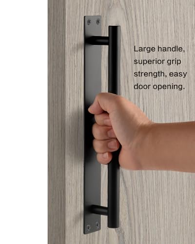 Black Barn Door Handles Matte White Gate Handles Outdoor Fence Hardware Replacement Modern Sliding Door Handle Pull with Backplate for Shed