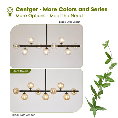 Linear Sputnik Dining Chandelier (Black + Clear / 9-Light 40 Inch)