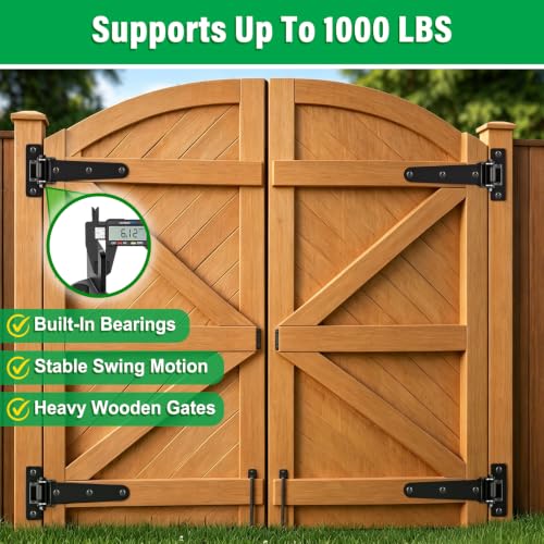 Heavy Duty Gate Hinges for Farm & Driveway Gates (T Hinges, 4 Pack)