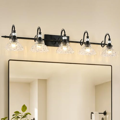 Bathroom Vanity Light Fixture with Floral Glass Shade
