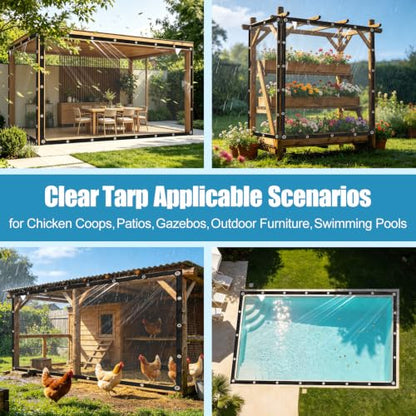 Clear Tarp Heavy Duty Waterproof Clear Vinyl Tarp 14mil Clear Tarps with Grommets Thickened Tear