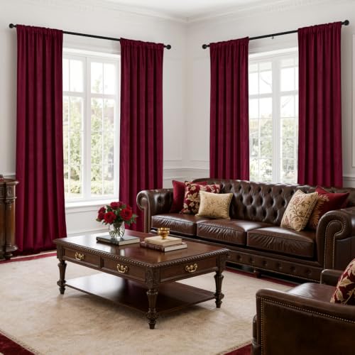 Christmas Burgundy Velvet Curtains 4 Panels Set Back Tab 40"x90" (Burgundy / 40"W x 90"L (Pack of 4))