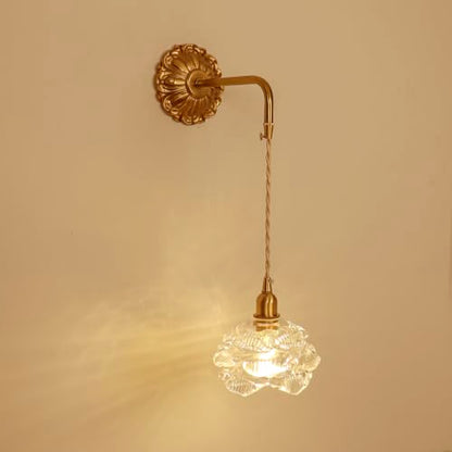 French Retro Floral Glass Wall Sconce with Pull Cord