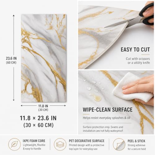 1 Pack Peel and Stick Marble Foam Wall Sticker