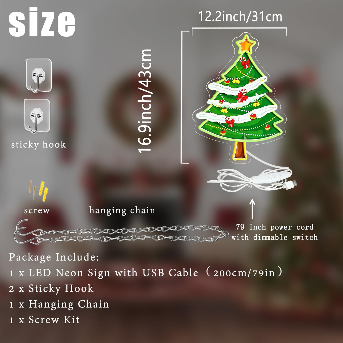 Christmas Tree Neon Sign Dimmable Christmas Led Light Sign for Wall Decor (Colorful-Christmas Tree)