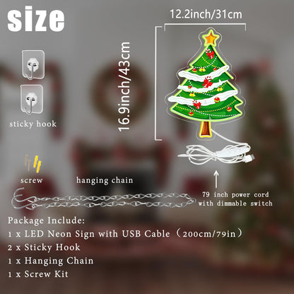 Christmas Tree Neon Sign Dimmable Christmas Led Light Sign for Wall Decor (Colorful-Christmas Tree)