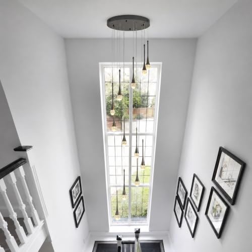 Crystal Chandelier for High Ceiling Foyer Entryway Living Room Staircase Adjustable Height LED Dimmable 2700