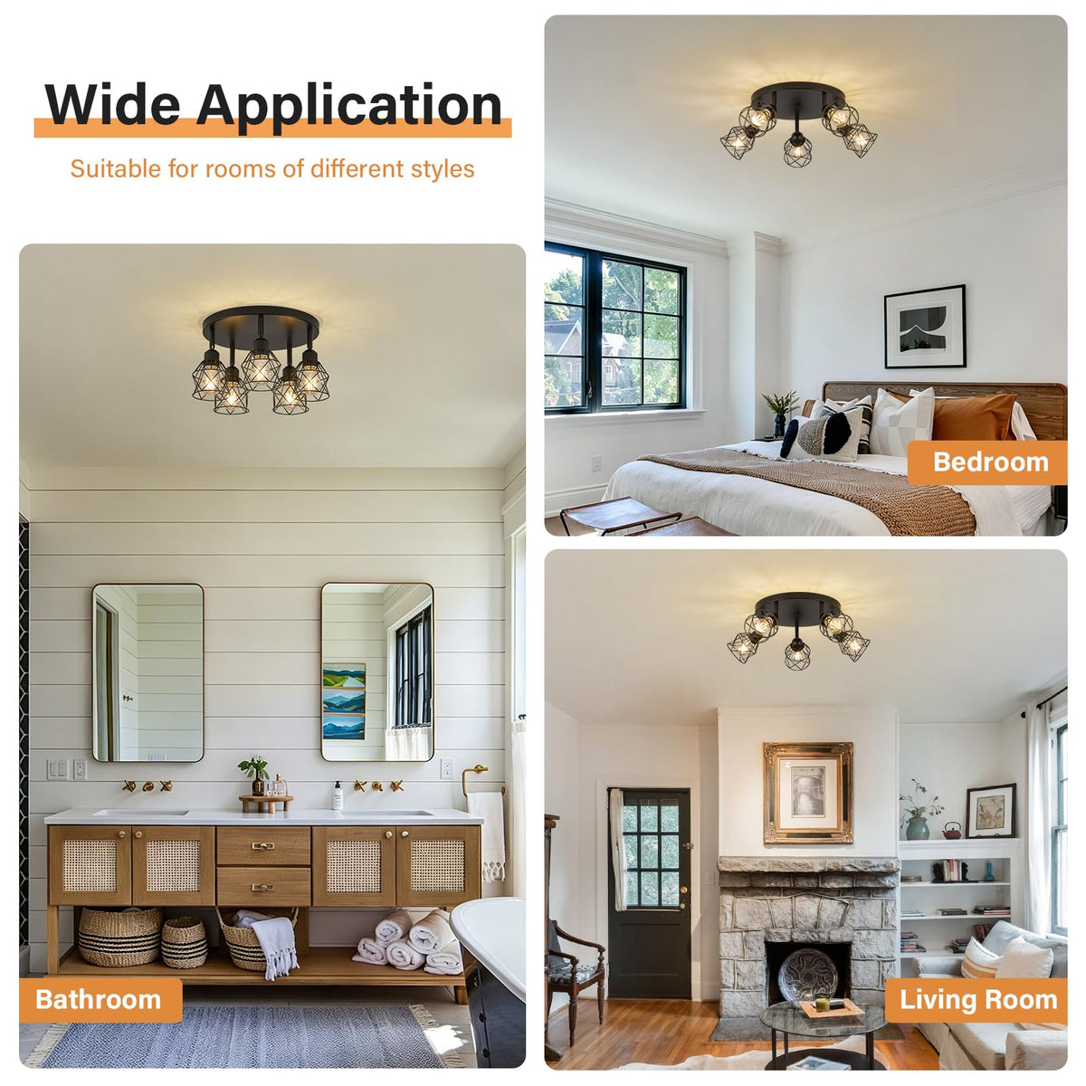 5 Light Black Farmhouse Kitchen Semi Flush Mount Ceiling Light (Black / 5-light)