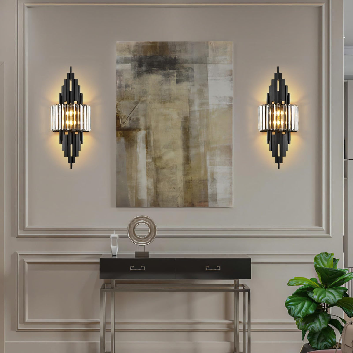 Black Crystal Wall Sconces Mid (Black Rectangle-1P)