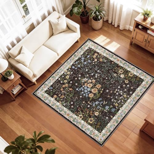5x5 Living Room Area Rug Washable (Brown / 5x5)
