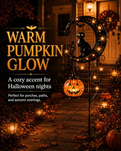 Halloween Garden Decorations Solar Cat Garden Lights Stake Outdoor Lantern Pumpkin Moon Yard Black Cat Waterproof Night Decor Holiday Jack Star LED Pathway Lawn Porch