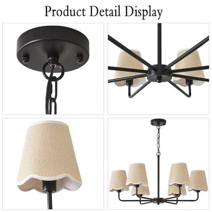 6 Light Gold Chandelier with Fabric Shades