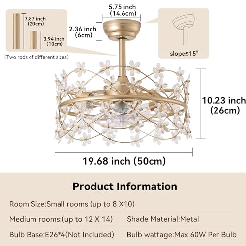 20" Gold Fandelier Ceiling Fans with Lights (Flower Fandelier)