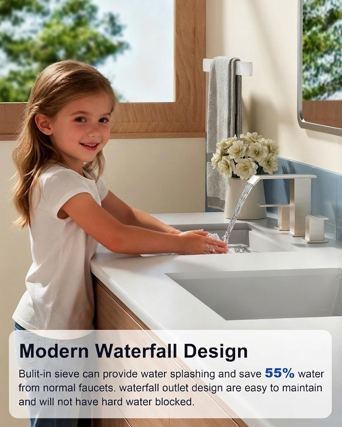 SSREEZNX Bathroom Sink Faucet 3 Hole (Modern Widespread - 8" / Brushed Nickel)