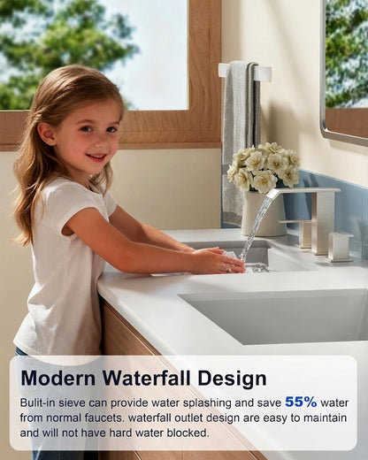 SSREEZNX Bathroom Sink Faucet 3 Hole (Modern Widespread - 8" / Brushed Nickel)