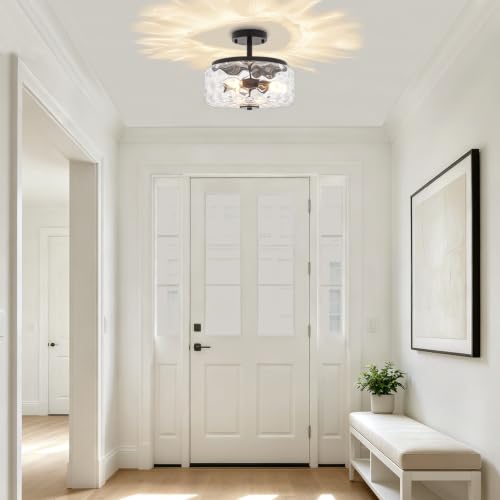 11.81" Modern Close to Ceiling Light Fixtures Industrial Glass Ceiling Lamp