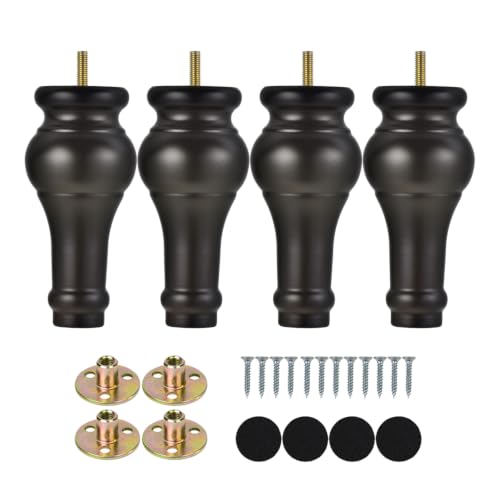 M8 Bolt Furniture Legs 6 Inch Wooden Bun Feet Set of 4