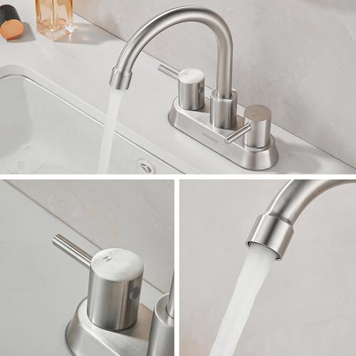 Bathroom Sink Faucet 4 Inch Two Handle Centerset Vanity Faucet Stainless Steel Touch On Faucets with Two Water Supply Lines for Bathroom Sink Vanity RV