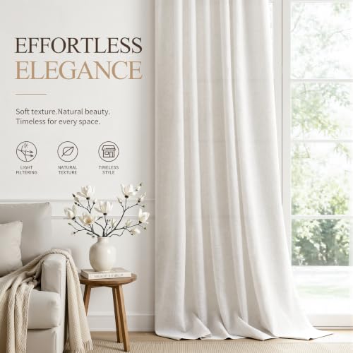 Natural Back Tab Linen Sheer Curtains 85 Inch Length 2 Panels for Living Room Bedroom (Natural / 52"W x 85"L (Pack of 2))