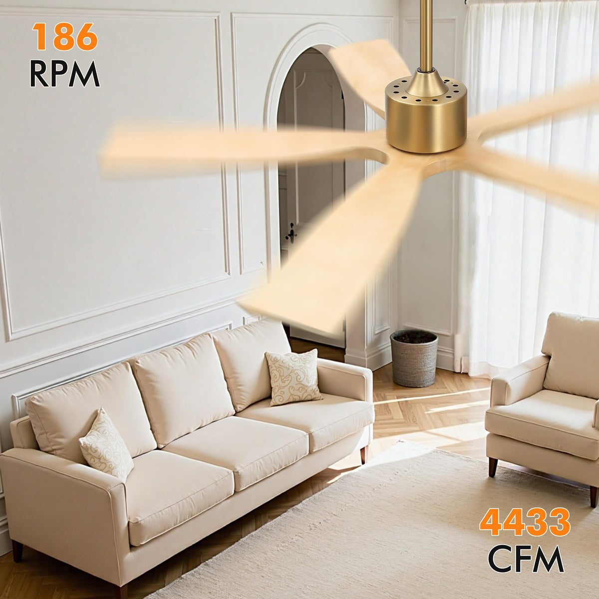 54 Inch DC Ceiling Fans without Light (Aged Brass and Natural Wood / 54")