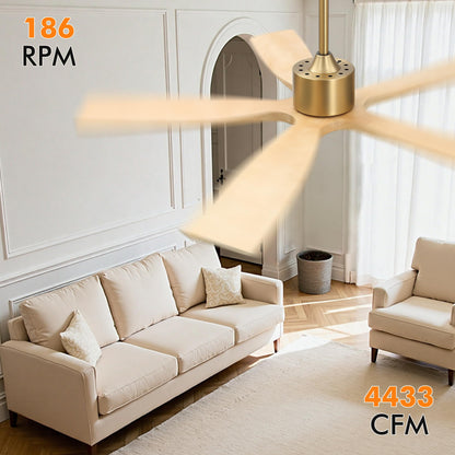 54 Inch DC Ceiling Fans without Light (Aged Brass and Natural Wood / 54")