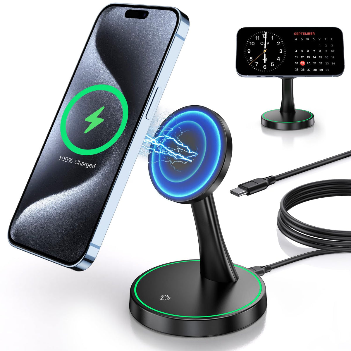 Magnetic Wireless Charger Stand 15W Fast Mag (Magnetic Single Pack Black)