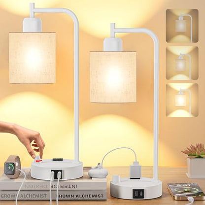 Industrial Table Lamps with Linen Shade
