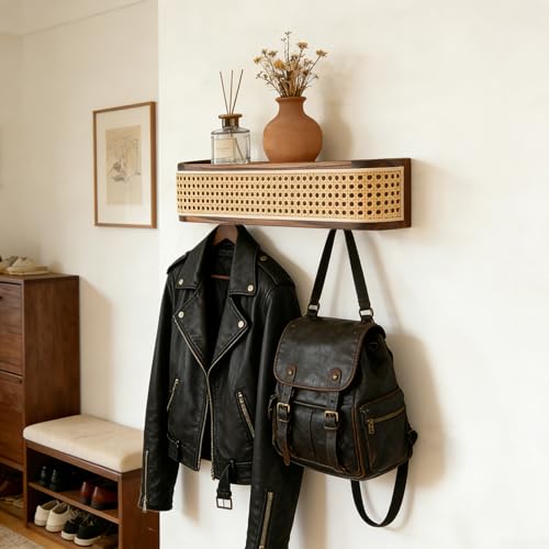 Solid North American Black Walnut Wall Coat Rack with Shelf