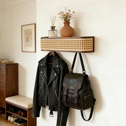 Solid North American Black Walnut Wall Coat Rack with Shelf