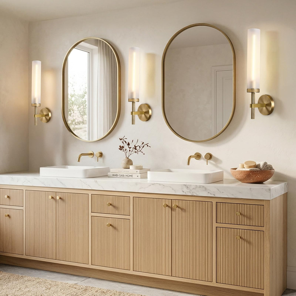 20" Knurled Brass Bathroom Wall Sconces (20-IN-Brass-1PC)