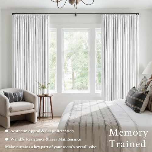 Snow White Blackout Linen Curtains 102 Inches Long for Bedroom Pinch Pleated Black Out Curtains Lined 2 Layers Memory Shape Noise Reducing Rustic Farmhouse Living Room Darkening Window Drapes 50x102 (Snow White / 50"W x 102"L (Pack of 2))