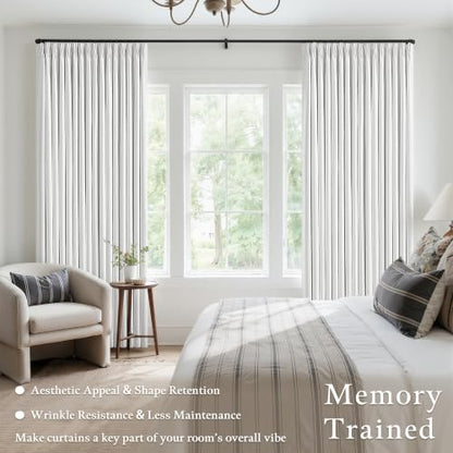 Snow White Blackout Linen Curtains 102 Inches Long for Bedroom Pinch Pleated Black Out Curtains Lined 2 Layers Memory Shape Noise Reducing Rustic Farmhouse Living Room Darkening Window Drapes 50x102 (Snow White / 50"W x 102"L (Pack of 2))