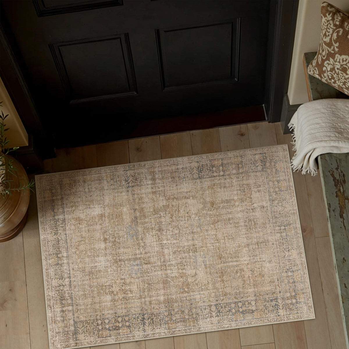Brown 2x4 Neutral Area Rugs for Entryway Door Mat (Vintage Brownⅱ / 2' x 4' (Rectangular))