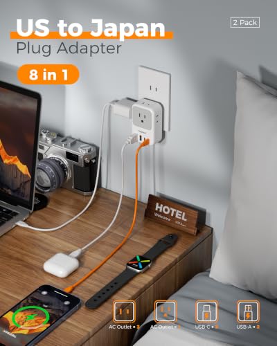 2 Pack 8 in 1 Travel Plug Adapter Type C