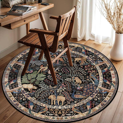 4ft Round Rug Circular Animal Print Area Rug Low Pile Indoor Rug (Black/Multi / 4' (Round))