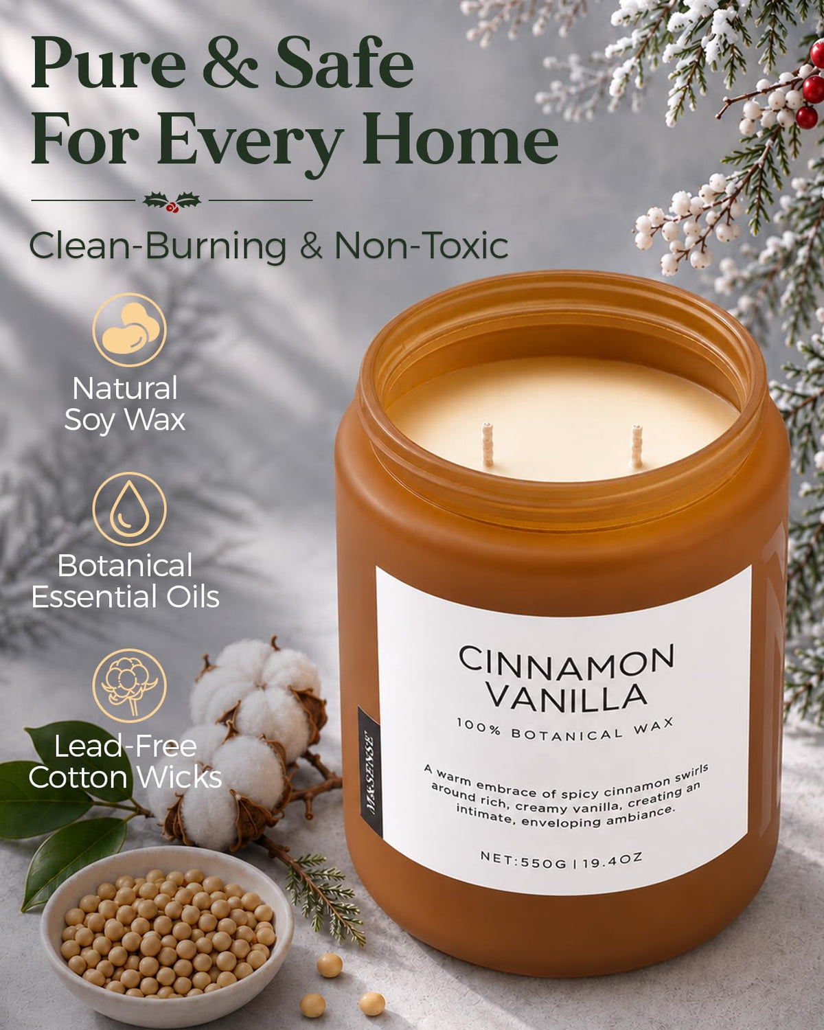 Scented Candle Cinnamonvanilla Fragrance for Fall Winter Home Decor (Large Jar / CinnamonVanilla)