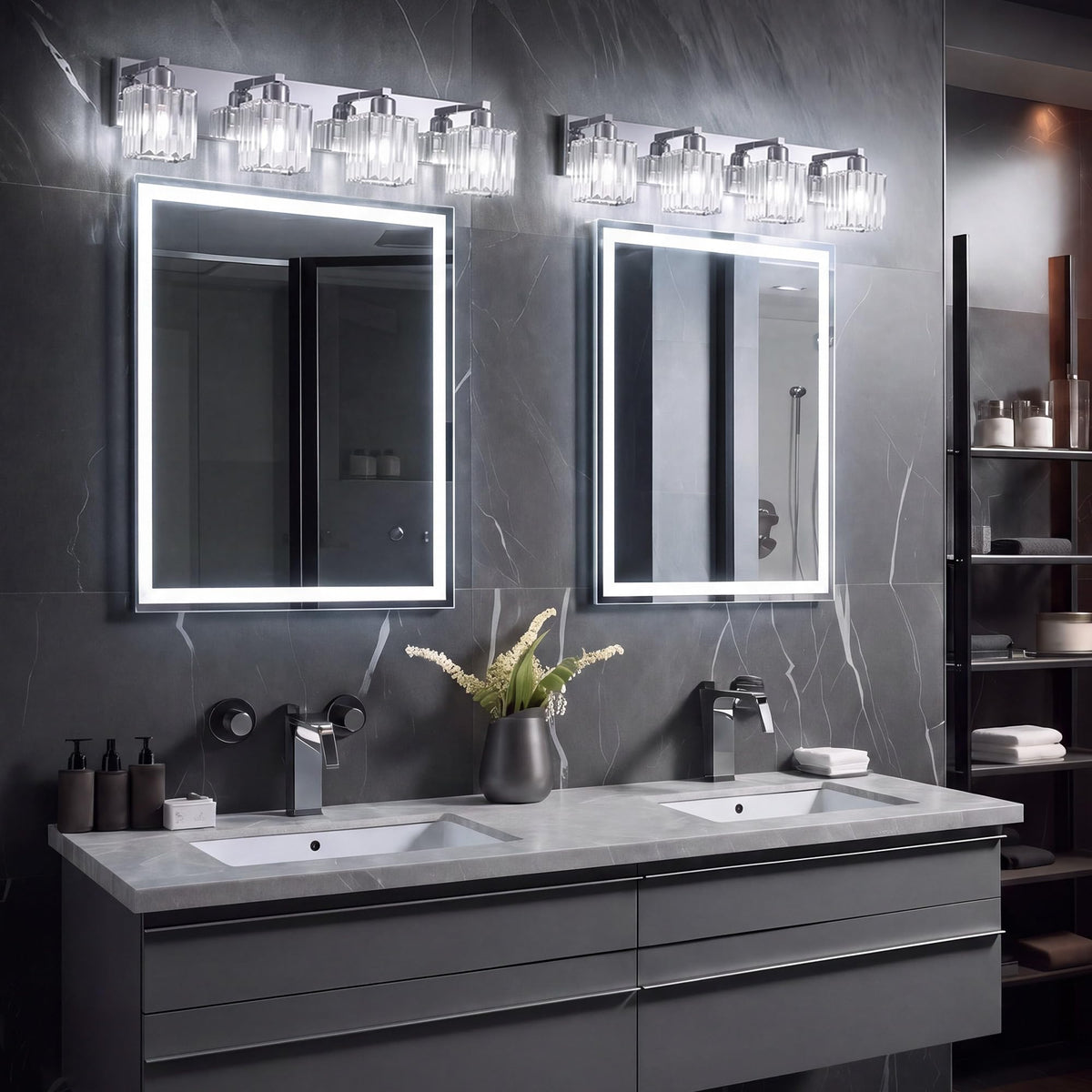 Modern Bathroom Vanity Light (Nickel & Square / 4-Light)