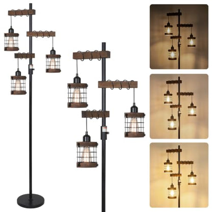 3 Lights Wood Floor Lamp for Bedroom