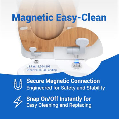 Bamboo Toilet Seat with HushMotion Soft Close and Magnetic Quick