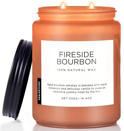 Fireside Bourbon Scented Candle Smoky Wood Fragrance for Fall Decor (Large Jar / Fireside Bourbon)