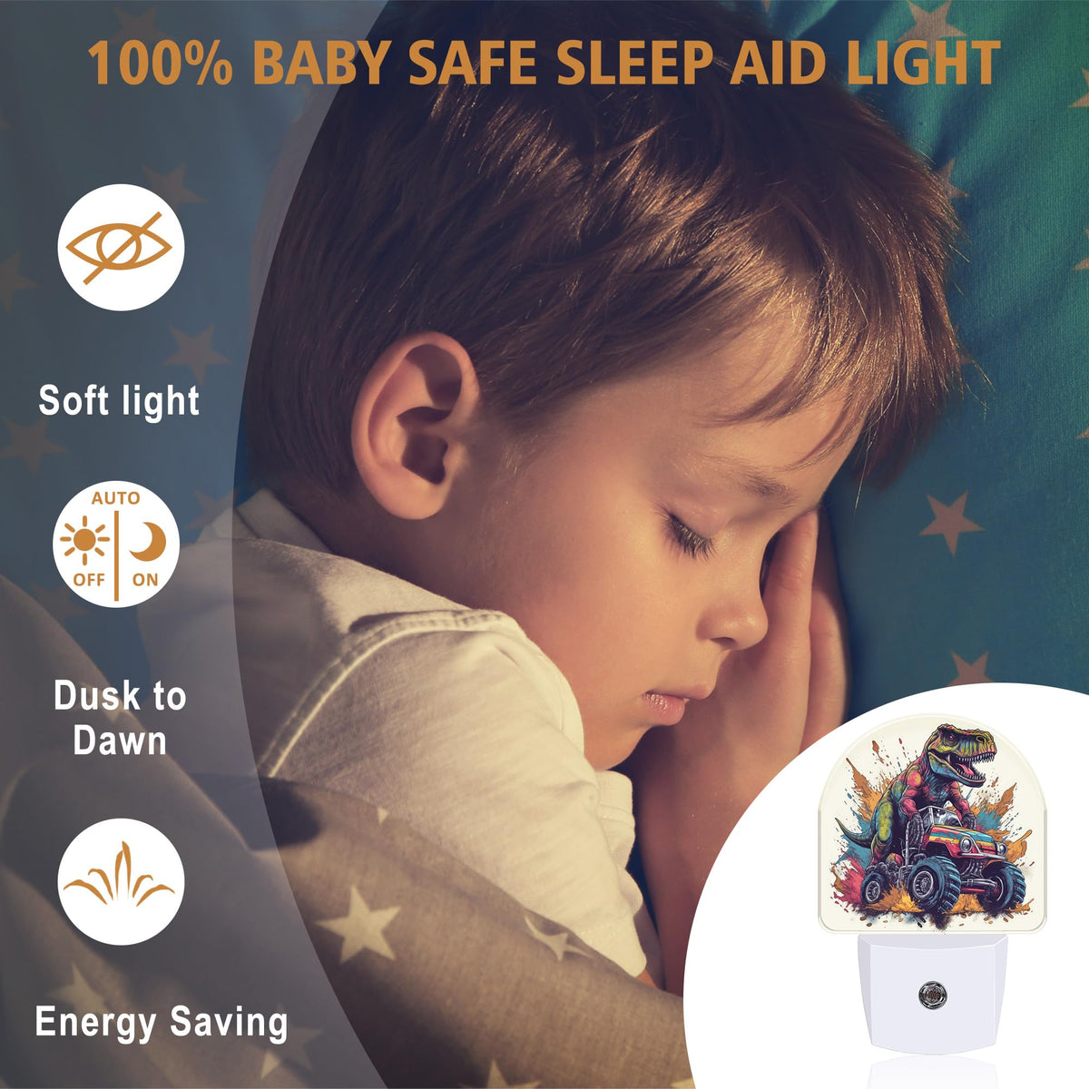Night Light Dinosaur Truck Night Lights Plug into Wall with Dusk to Dawn Smart Sensor for Bedroom Bathroom Hallway Kitchen (Dinosaur Truck)